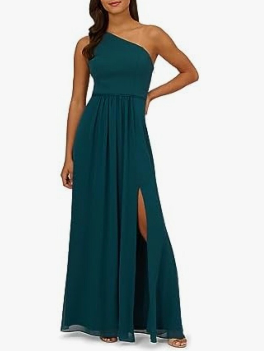 Nwt Adrianna Papell One-Shoulder Hunter Green Evening Gown